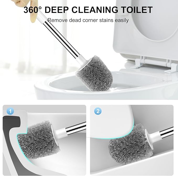 SetSail Toilet Brush 4 Pack Toilet Bowl Brush and Holder Toilet Cleaner Brush with Nylon Bristles Ventilated Toilet Brushes for Bathroom with Holder for Toilet Scrubber Cleaning, Pure White