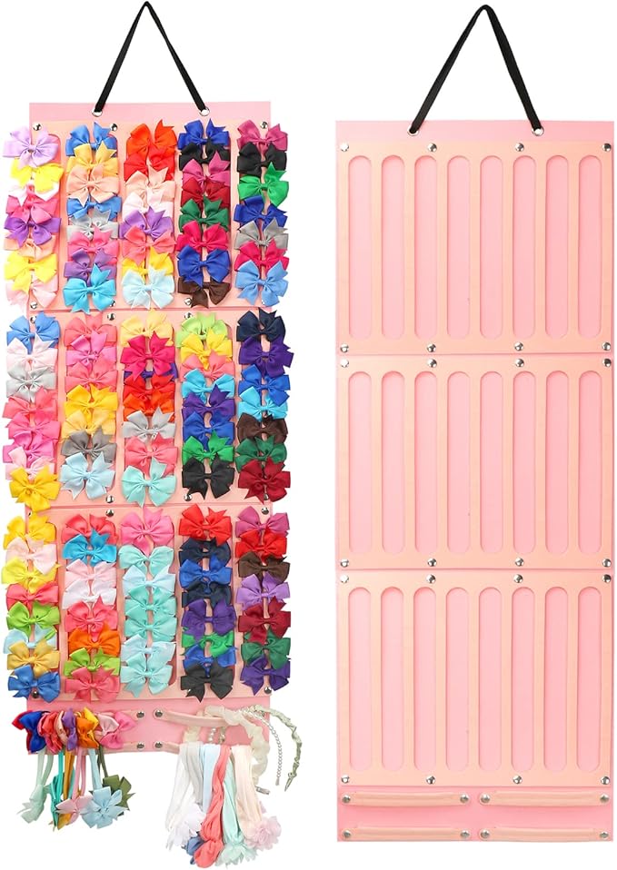 Vimiv Hair Bows Holder & Organizer w/Extra Large Capacity, Head Bows Hanger, 27 Ribbons, Baby Hair Accessory Storage Display with Sturdy Rope, Wall Hanging for Girl Room