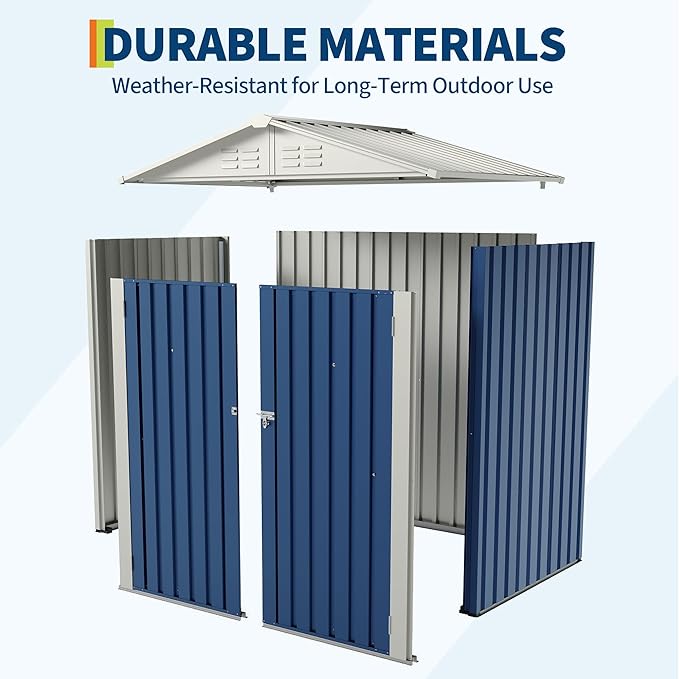 6x4 FT Outdoor Storage Shed, Garden Tool Storage Shed with Sloping Roof and Double Lockable Door, Outdoor Sheds with Panel Protection for Backyard Garden Patio Lawn,Navy Blue