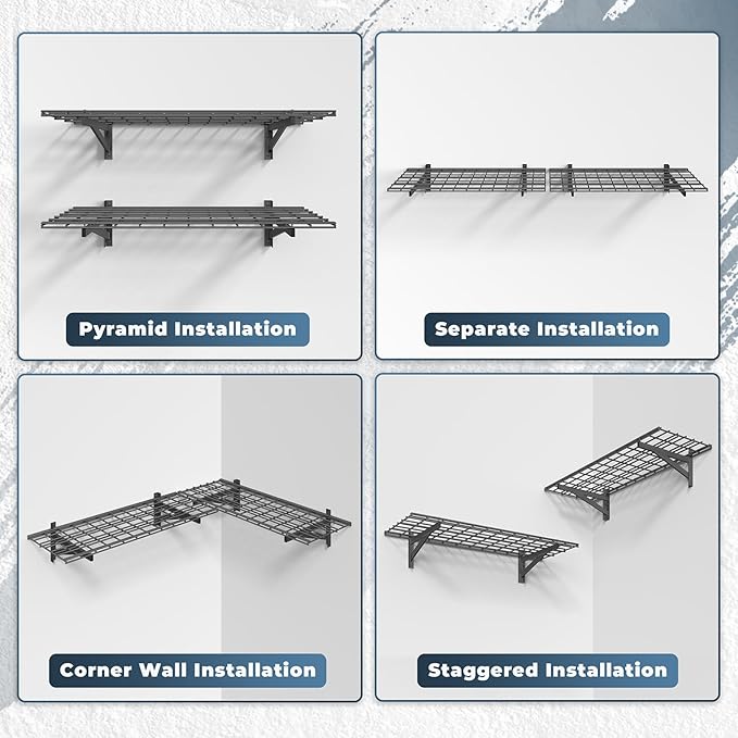 2 Pack Heavy Duty Garage Wall Shelving Set (1.5x4ft), Wall Mounted Garage Shelves 700lbs Capacity, 18"x48" Shelf Storage Rack Floating Shelves, Black