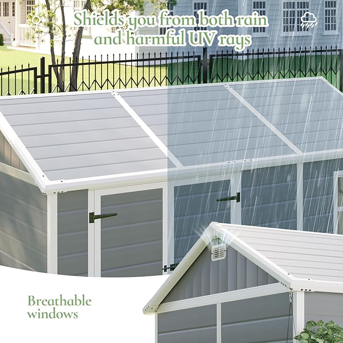 10.5 x 7.6 x 7.5 ft Outdoor Resin Storage Shed with Floor, Windows & Air Vents, Large Waterproof Tool Shed for Garden,Backyard,Lawn Equipment & Bikes,Grey