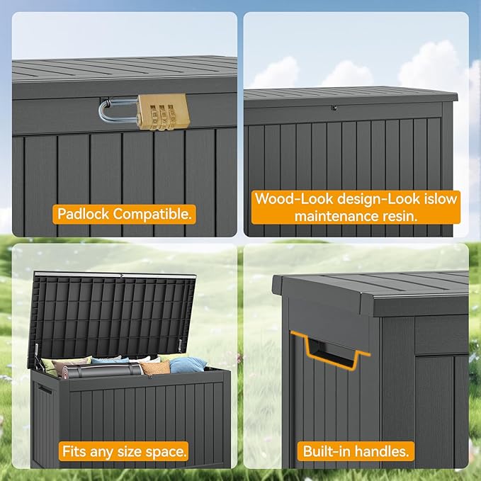 NUNU LAB 270 Gallon Large Resin Deck Box, Waterproof Outdoor Storage Box, Lockable Storage Bin for Patio Furniture, Garden Tools, Pool Accessories, UV-Resistant & All-Weather, Black
