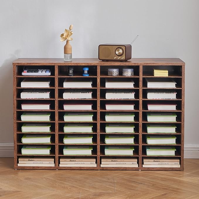 VEVOR Literature Organizer, 36 Compartments Office Mailbox with Removable Shelves, Wood Mailbox Sorter Particle Board Office Home Classroom Storage, File Sorter for File, Document, Paper, Dark Brown