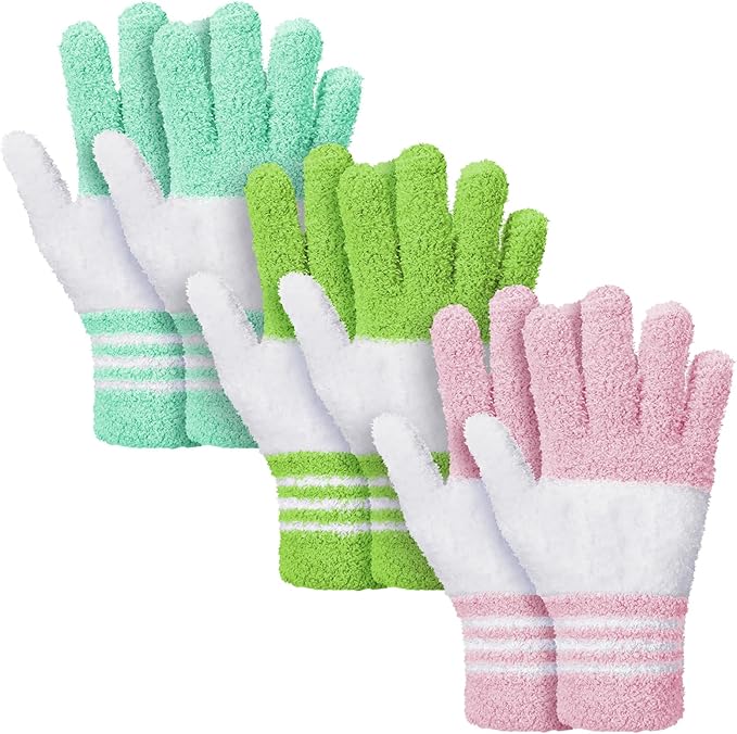 Patelai 3 Pairs Microfiber Plant Dusting Gloves Leaf Cleaning Gloves for Indoor Plants, Blinds, Furniture, House(Yellow, Blue, Pink, White,Medium)