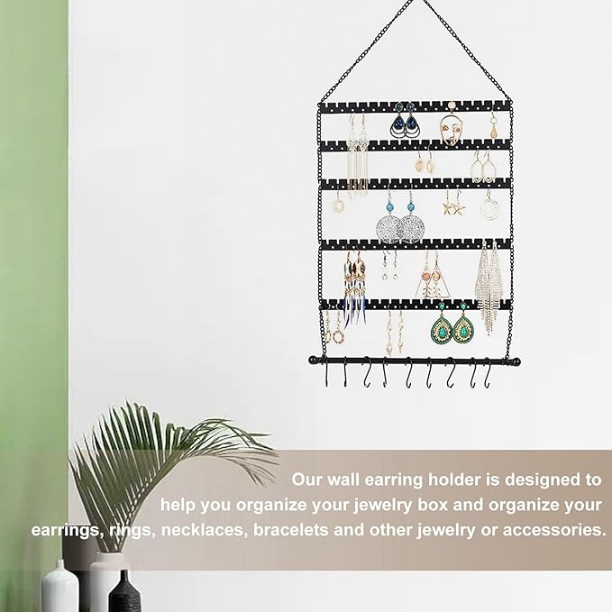 Wall Earring Organizer, Hanging Jewelry Organizer Earring Holder Stand for Hanging Earring, Necklace, Bracelet, Black