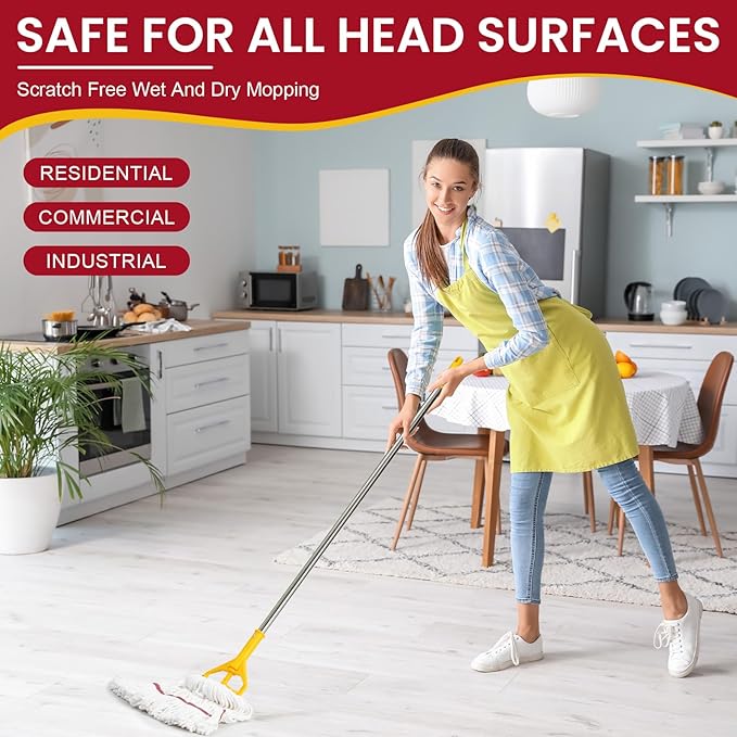 Eccliy 6 Pack Heavy Loop End Cotton String Mop Head Heavy Duty Mop Head Commercial Refills Replacement Bulk for Home Industrial Commercial Floor Cleaning (White,Red)