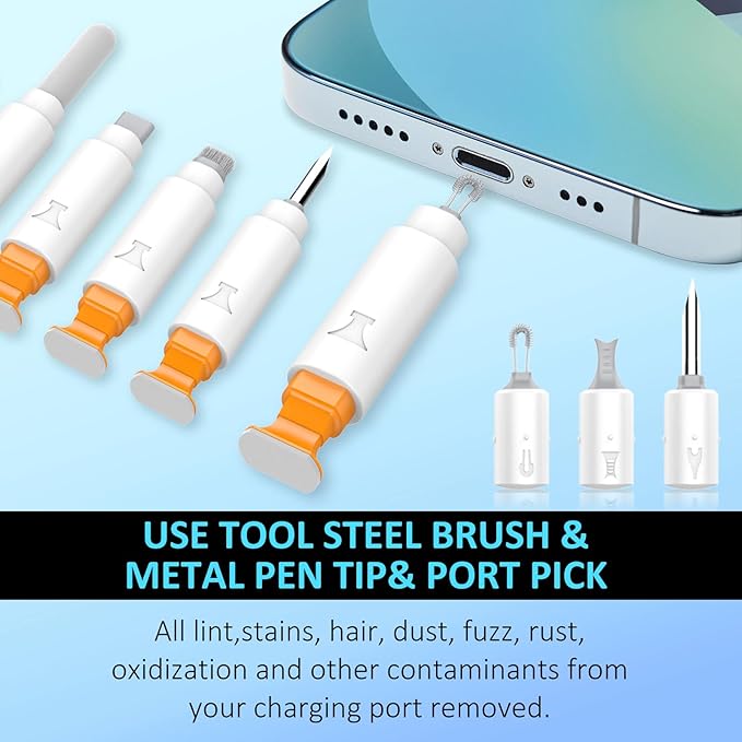 Ordilend for iPhone Cleaning Kit for Charging Port Cleaner, Multi-Tool iPhone Cleaner Repair Lightning Cable, Cell Phone Cleaning Kit for iPad, Connectors, Speaker, Airpod with Storage Case, White