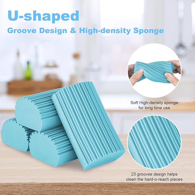 4 Pack Damp Clean Duster Sponge, Magic Sponge Eraser for Household Cleaning, Reusable Dusters Cleaning Supplies for Housekeeping, Dish, Blinds, Glass, Baseboards,Window Track Grooves and Faucets