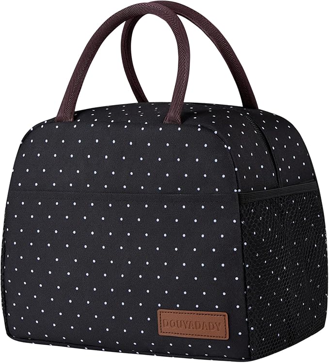 Lunch Bag Women/Men Lunch Box Women/Men (black polka dot)