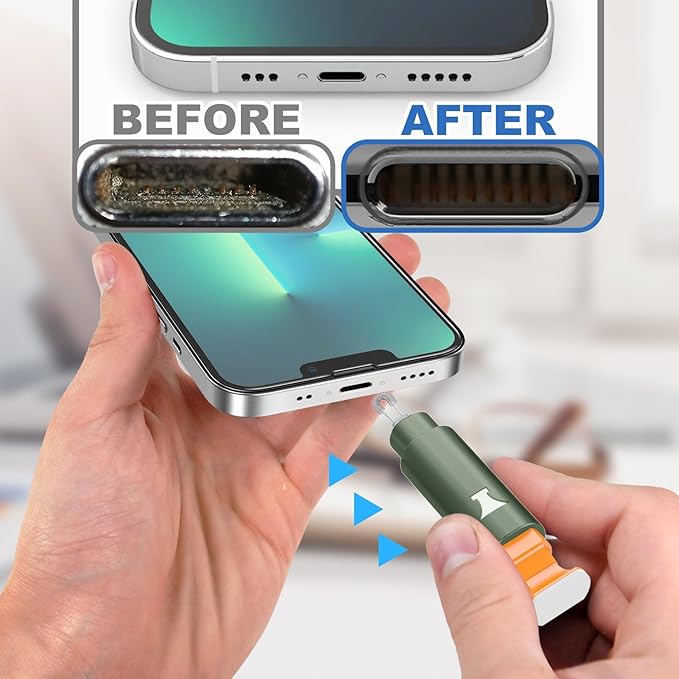 Ordilend for iPhone Cleaning Kit for Charging Port Cleaner, Multi-Tool iPhone Cleaner Repair Lightning Cable, cell Phone Cleaning Kit for iPad, Connector, Speaker, Airpod with Storage Case, Army Green