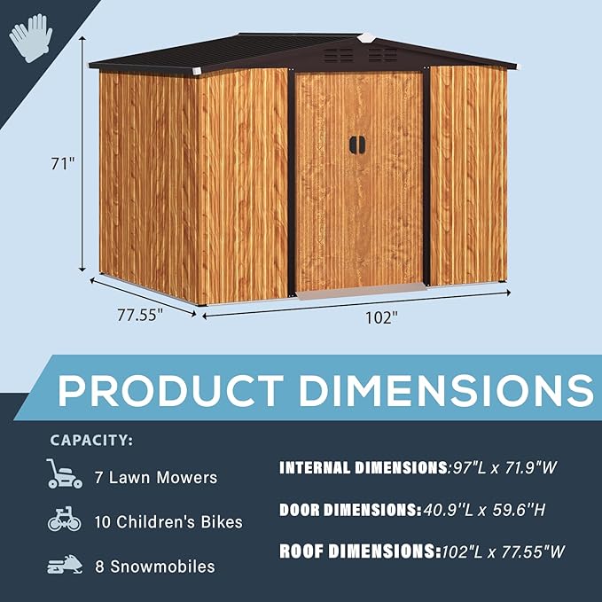AECOJOY 6' x 8' Shed, Wood Grain Sheds & Outdoor Storage Clearance with Sliding Door, Metal Tool Shed Storage Cabinet, Garden Backyard Shed for Yard, Outdoor Storage Clearance in Dark Grey
