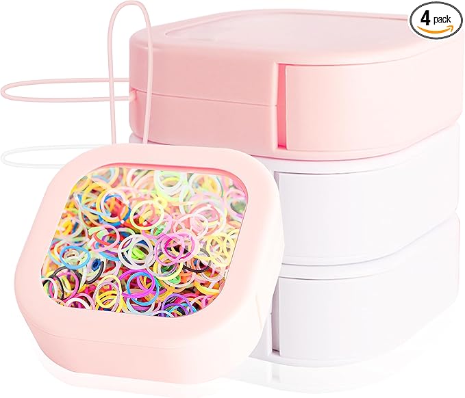 Hair Tie Organizer, 4 Pcs Portable Storage Holder Qtip Dispenser for Accessories, Small Items Holder Containers for Home Office Outdoor Travel Organizer, Pink&White
