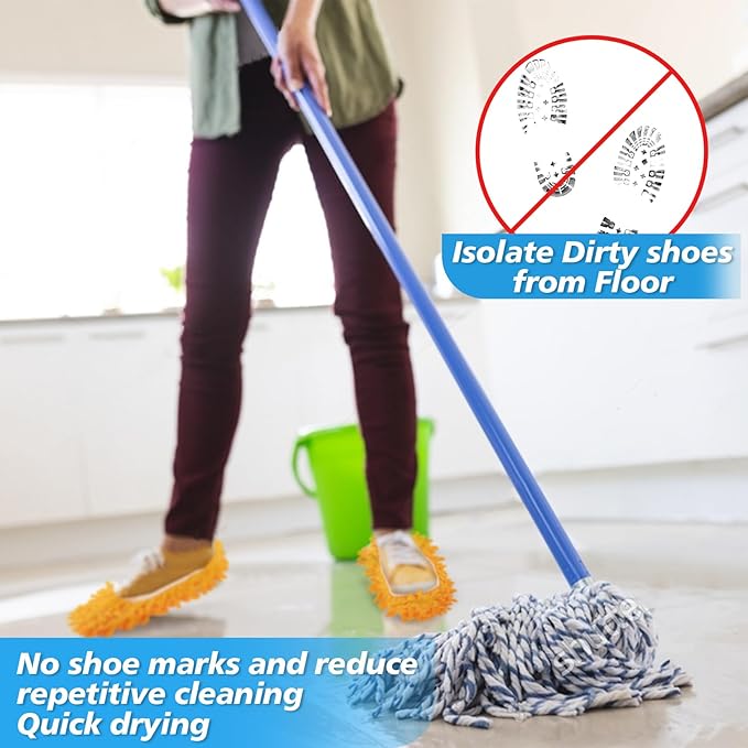 MAQIHAN 10 Mop Slippers for Floor Cleaning - Size 8 Mop Socks Women Mopping Cleaning Socks Mopping Slippers Dusting Slippers Mop Shoes Washable Microfiber Moppers Slippers for House Cleaning (5 Pairs)