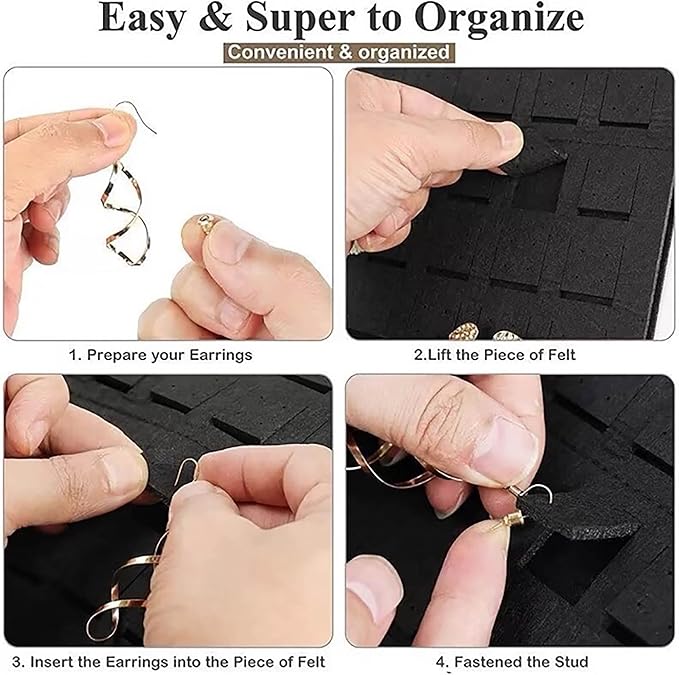 Hanging Jewelry Earrings Necklaces Holder For Women Large Capacity Wall Mounted Earring Bracelet Brooch Sunglasses Organizer (Black Earrings Holder)
