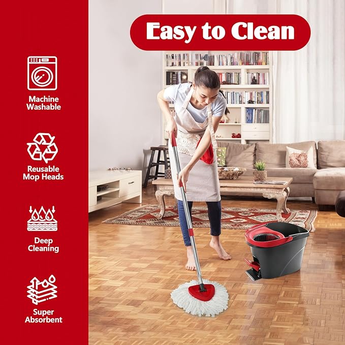 3 Pack Spin Mop Replacement Head for O-Ceda EasyWring 1-Tank System, 3 Microfiber Spin Mops Refills,1 Scrubber Head,1 Triangle Spin Base,Deep Clean,Machine Washable and Easy to Replace