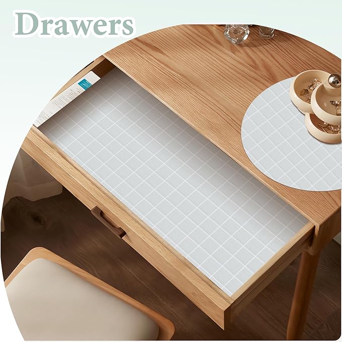 Drawer and Shelf Liner for Kitchen Cabinet: 12 in X 30 Ft Non Slip Waterproof Shelf Paper Non Adhesive Refrigerator Liners Light Gray Grid Easy Liners for Bathroom