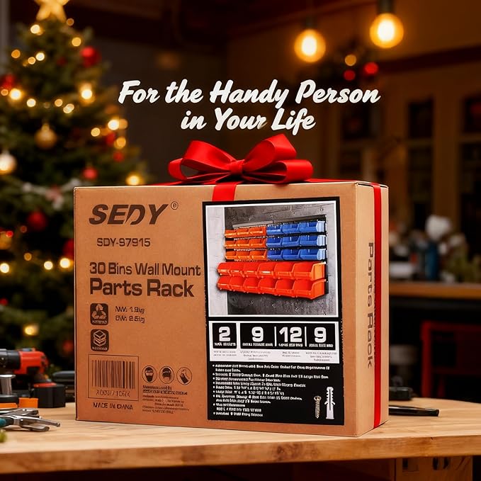 SEDY 30-Bin Wall-Mounted Storage Rack System - Heavy-Duty Garage Tool Organizer for Screws, Nuts, Bolts, Nails, Beads, and Small Hardware Parts - Easy Installation and Customizable