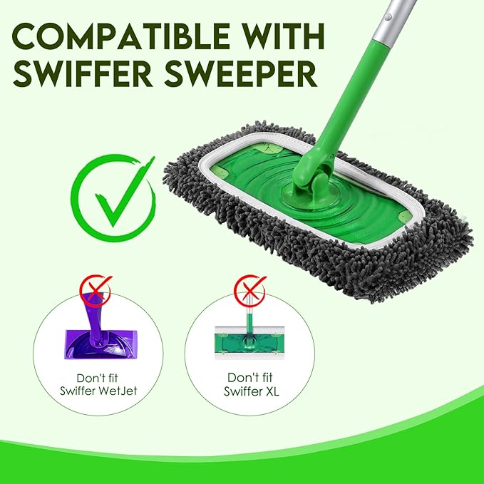 Reusable Wet Pads Refill for Swiffer Sweeper Mop - Dry Sweeping Cloths & Wet Mopping Cloths for Household Cleaning - Washable Microfiber Mop Pads, 6 Pack (Mop is not Included)