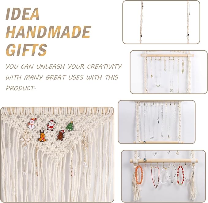 Hanging Jewelry Organizer, Boho Macrame Necklace Hanger Wall Mounted with 30 Hooks,Door Hanging Jewelry Holder with Tassel for Necklaces Display Organizer(Necklace Holder)