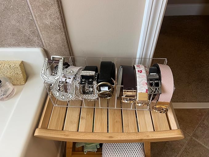 Belt Organizer, Acrylic Belt Storage Holder for The Closet, 7 Compartments Display Case for Tie and Bow Tie