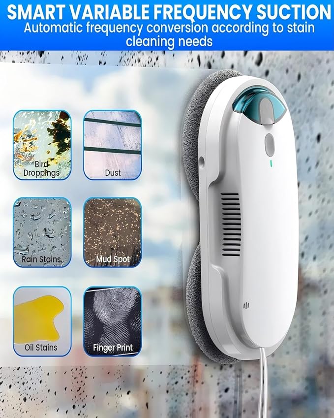 Smart Window Cleaning Robot with bidirectional ultrasonic Spray & 85ml Tank - Automatic Edge Detection, 2400-3200pa Strong Suction, Anti-Drop Protection for Effortless Cleaning