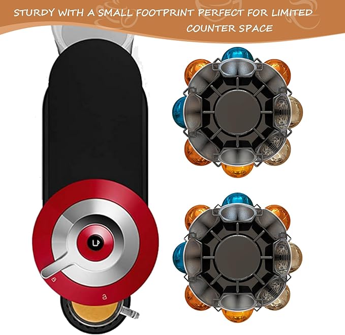 Coffee Pods Holder Organizer, 360 Degrees Revolving Pod Carousel Compatible for 40 Nespresso Vertuo Pods No Assembly Required Nespresso Pods Holder Tower Stand,Piano Black
