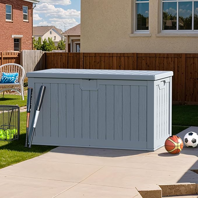 Patiowell 230 Gallon Large Deck Box, Outdoor Lockable Storage Box with Divider, Waterproof and UV-Resistant Deck Box for Patio Furniture and Garden Tools, Grey
