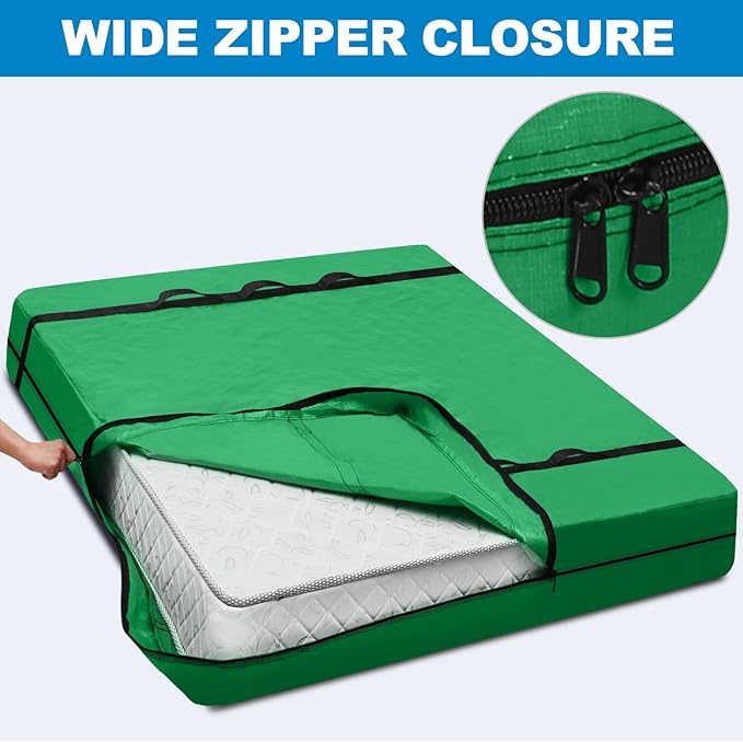 TICONN Mattress Bags for Moving, Heavy Duty King Mattress Cover Storage Bag with Full-Around Handle and Adjustable Buckles (Green, King)