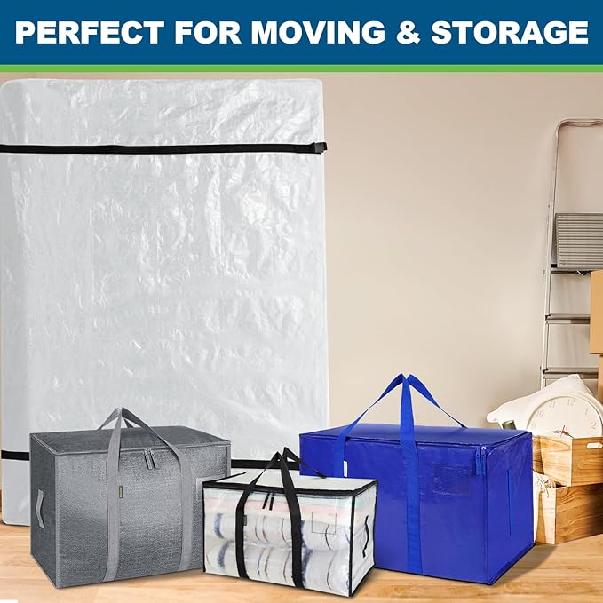 TICONN Mattress Bags for Moving, Heavy Duty Twin XL Mattress Cover Storage Bag with Full-Around Handle and Adjustable Buckles (Clear, Twin XL)