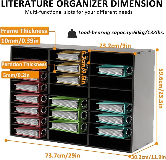 LOYALHEARTDY Literature Organizer, 24 Compartments Paper Storage Cabinet Mail Organizer, 29X 11.9 X 23.5 Inch Desktop File Sorter Mail Center Mailbox School Classroom Keepers for Home&Office, Black