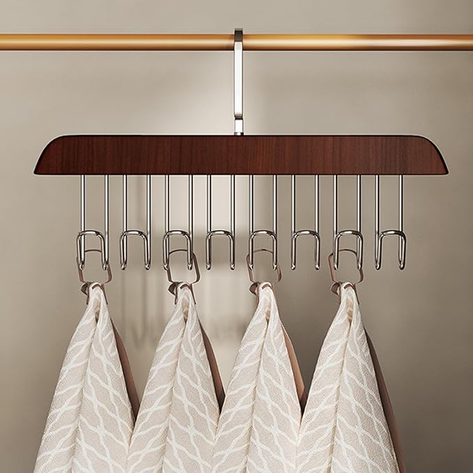 Belt Hanger 4Pcs Belt Hanger with 32 Hooks Bra Hangers for Closet,Space-Saving Wooden Closet Hanger Organizer for Ties, Scarves, Bras,Tank, Tops (Brown)