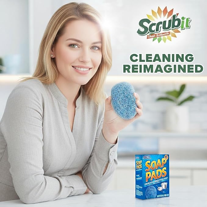 SCRUBIT 20 PK Steel Wool Soap Pads - [Updated Not-Kosher!] - Metal Scouring Cleaning Pads for Dishes, Pots and Ovens - Pre-Soaped scrubbing Pads for Easy Cleaning of Tough Kitchen Grease and Oil