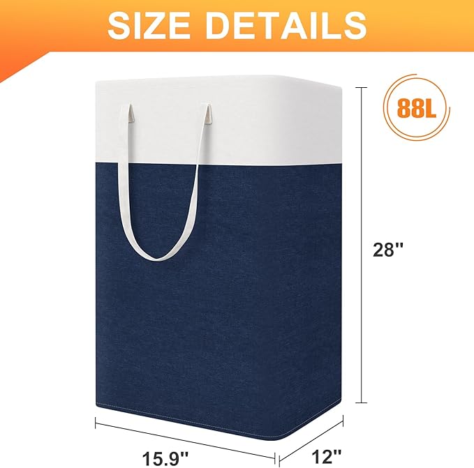 laundry basket 3-Pack, laundry hamper, Hamper with handles, collapsible laundry baskets, Waterproof dirty clothes hamper, Towel Storage for Home or Dorm, 88L-Blue