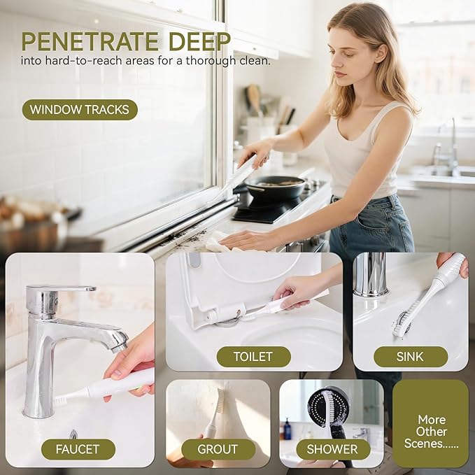 Electric Crevice Cleaning Brush, IPX7 Waterproof Electric Grout Scrub Brush with 2 Replaceable Heads, Power Shower Scrubber for Tile, Kitchen, Bathroom, Window Track & Toilet