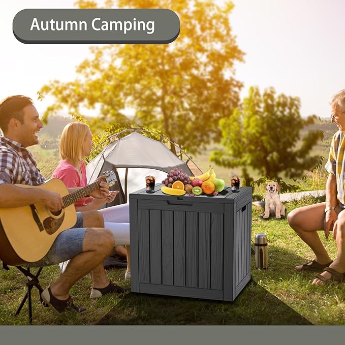 DecksploreOutdoor Storage Box Waterproof, 35 Gallon Lockable Resin Deck Box Small, Patio Storage Bin for Pool Accessories Cushion Furniture, Garden Tools, UV-Resistant Outside Delivery Black