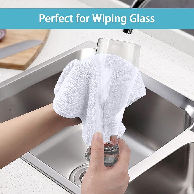 HOMEXCEL White Microfiber Cleaning Cloth, 5 Pack Cleaning Towels for Kitchen, Lint Free, Scratch-Free, Highly Absorbent, and Reusable Cleaning Rags for House, Window and Glass, Cars, 11.5 X11.5 inch