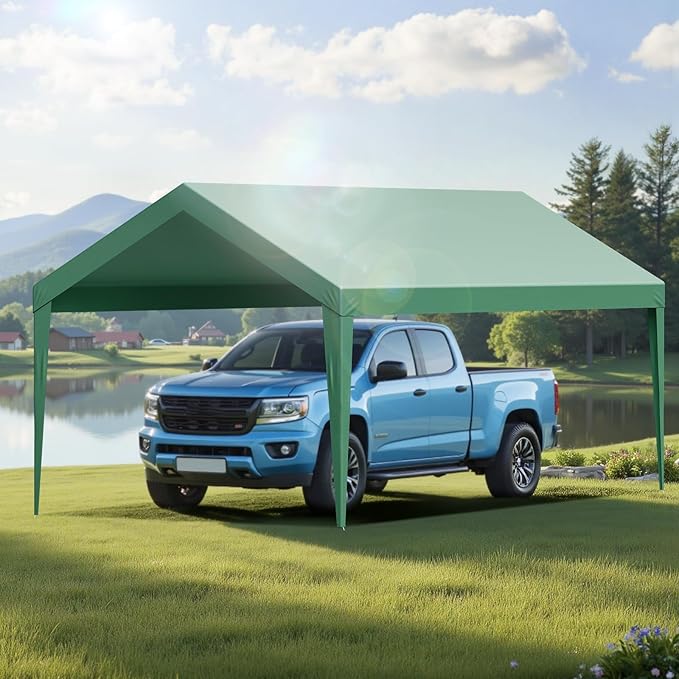 VEVOR Carport Replacement Canopy Cover, 10 x 20 ft Potable Garage Tent Top Tarp, UV-Resistant & Waterproof Car Shelter Tarp, Heavy Duty Car Port Cover with Ball Buggees, Dark Green, Frame Not Included