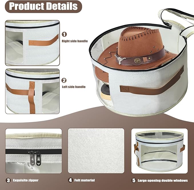 STARGAZ Oversized Clear Hat Storage Bag, Hat boxes for women storage, Cowboy hat storage, Hat accessories, hat organizer for closet, hat travel case with Handle, Holds Up to 10 Hats(White 2 Pack)