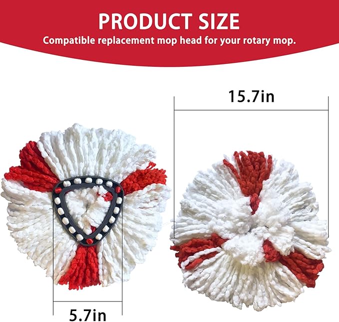 Easywring 1-Tank System,Mop Replacement Heads for O-Ceda Mop Replace Head, Spin Mop Heads Replacements, Microfiber Spin Mop Refills, Easy Cleaning Mop Head Replacement (Red and White 3pcs)