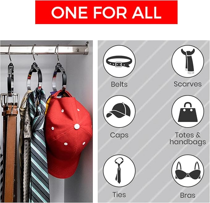 Rolly Hanger® Closet Space Saver – Premium Rotating Aluminum Organizer for Belts, Ties, Hats & Handbags – Heavy Duty 360° Swivel – Declutter & Maximize Storage (3 Pack)