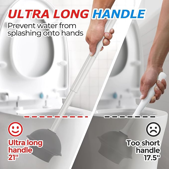 3Pack 2 in 1 Toilet Brush and Plunger Set, Extended Handle Plunger,Toilet Bowl Brush Plunger Set,Bathroom Cleaning Tools,Toilet Brush Plunger Combo,Cleaning Brush,Cleaning Supplies, Light gray