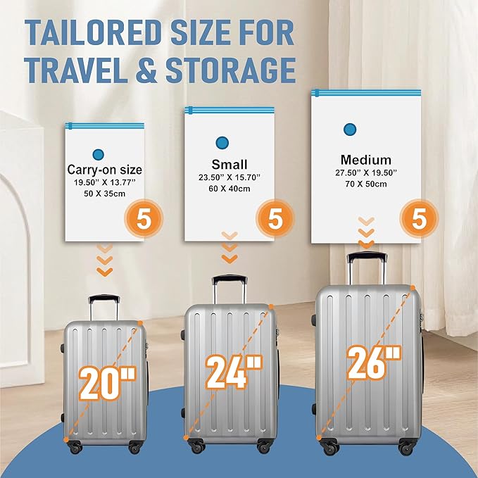 15 Pack Travel Vacuum Storage Bags with Rechargeable Wireless Electric Pump, Travel Packing Bags for Luggage and Suitcase, Carry-on Size Compression Space Saver for Clothes and Clothing