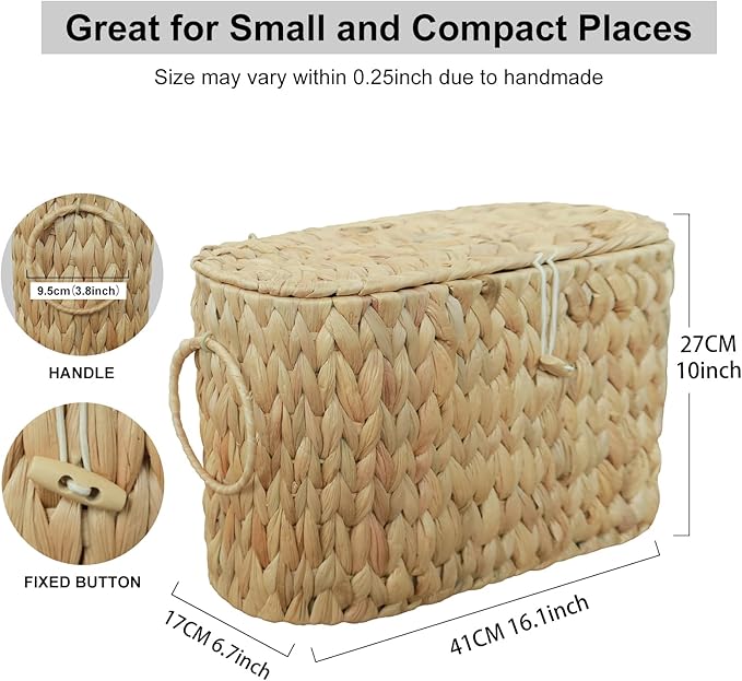 Toilet Paper Basket with Lid,Wicker Basket for Bathroom Organizers and Storage,Holds Up to 6 Mega Rolls, Decorative Hand-Woven Rattan Bathroom Decor Accessories,Natural Water Hyacinth