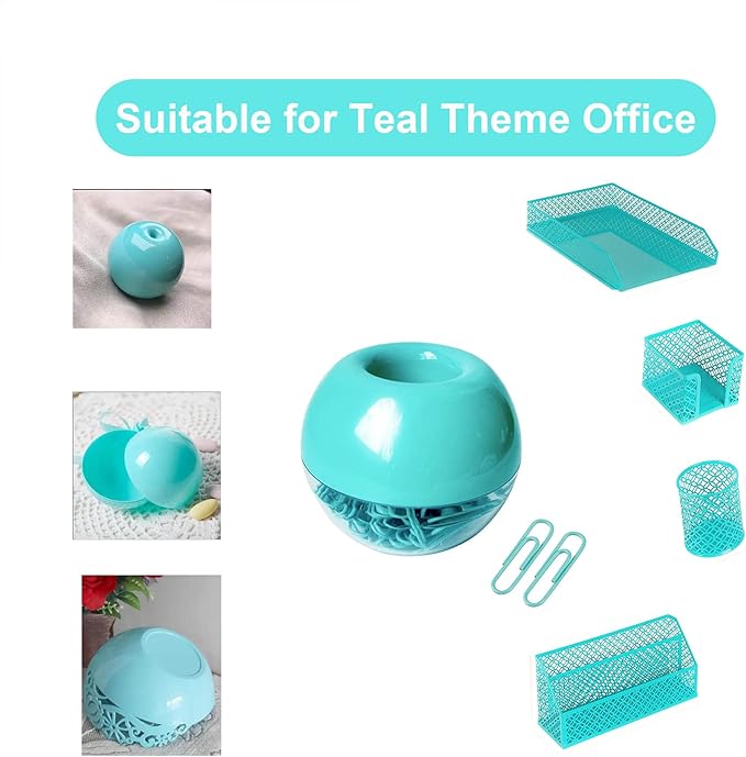 Teal Paper Clips Holder with 100pcs 1.1 inch Mint Green Paper Clips for Office Desk Organizer Accessories