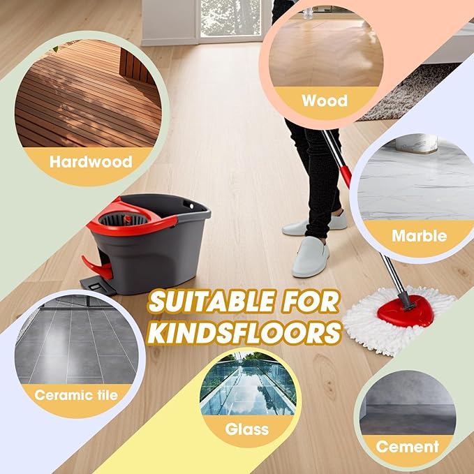 6 Pack Mop Head Replacement, Microfiber Spin Mop Refill Replace Head Compatible O-Ceda Easywring 1-Tank System, Spin Mop Replacement Heads for Easy Cleaning Floor Mopping