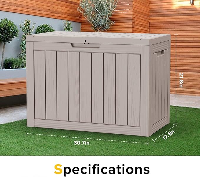 Outdoor Storage Deck Box Waterproof,50 Gallon Lockable Patio Package Delivery Bin as Seat, Resin Storage Container Bench for Furniture Cushions, Pool Accessories, Garden Tools, Grey