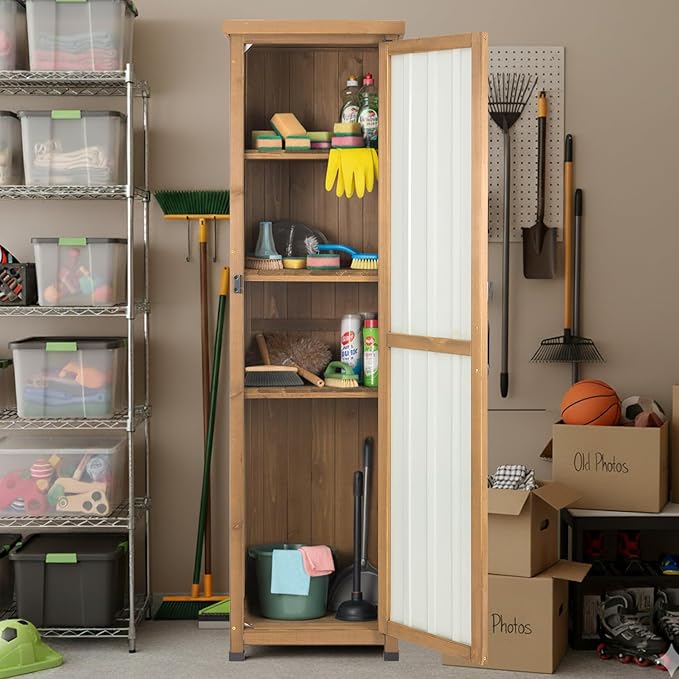 Outdoor Storage Cabinet, 62" Tall Thin Garden Cabinet with Adjustable Shelf and Weather-Resistant Design Farmhouse Accent Cupboard for Patio, Garden, Yard or Porch (18" L x 18" W x 62" H)