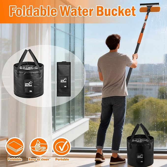 36FT High Reach Duster Cleaning Kit with Extension Pole, High Ceiling Fan Cleaner Duster Tool for Fan Blades, Window Washing Kit with Microfiber Feather Duster & Window Squeegee & Bucket