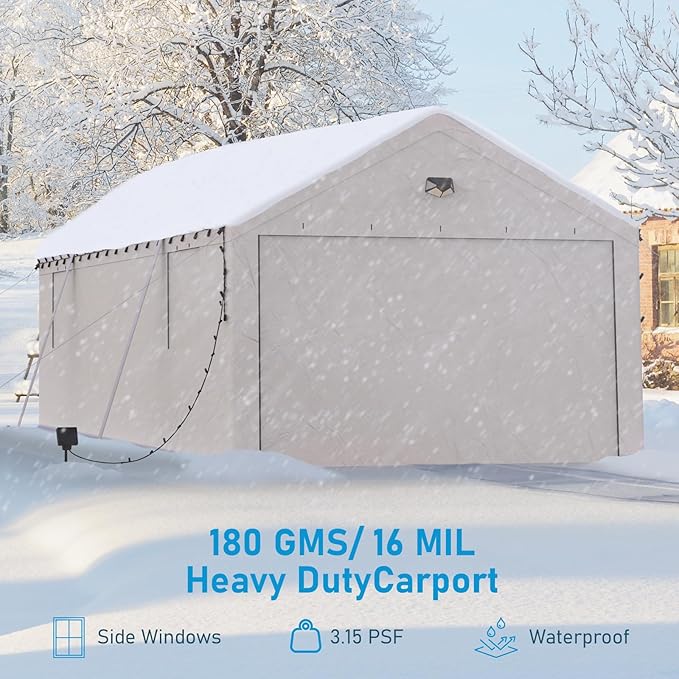Carports Canopy 13x20 Heavy Duty, Portable Car Port Garage with Roll Up Drive Through Doors, White