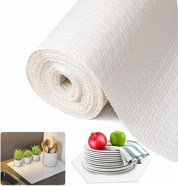 Beautysaid Shelf and Drawer Liner for Kitchen Cabinet, Non Adhesive Non Slip Shelf Paper Waterproof Washable Thickened for Dresser Pantry Shelve Bathroom Protector Liner(White,18 in x 20 FT)